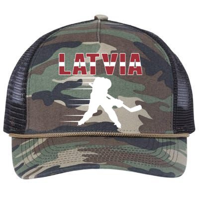 Latvia Ice Hockey Fans Jersey Latvian Hockey Team Supporter Great Gift Retro Rope Trucker Hat Cap