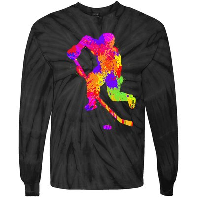 Love Ice Hockey Girls Hockey Gifts Ice Hockey Tie-Dye Long Sleeve Shirt