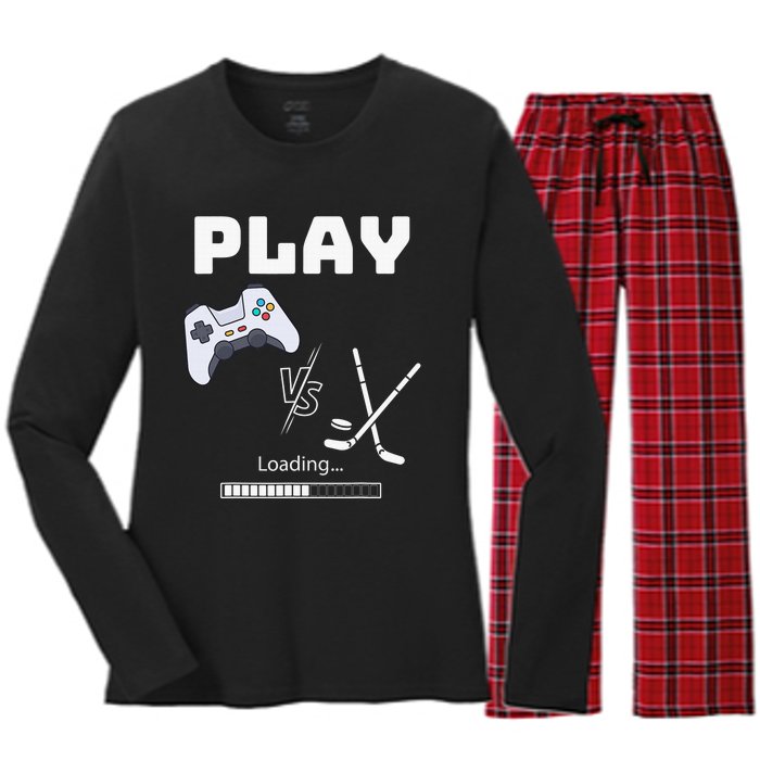 Love Ice Hockey Girls Hockey Gifts Ice Hockey Funny Women's Long Sleeve Flannel Pajama Set 