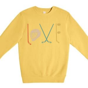 Love Ice Hockey Retro Hockey Sticks Gift Premium Crewneck Sweatshirt