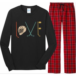 Love Ice Hockey Retro Hockey Sticks Gift Long Sleeve Pajama Set