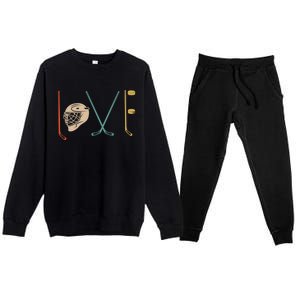 Love Ice Hockey Retro Hockey Sticks Gift Premium Crewneck Sweatsuit Set