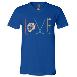 Love Ice Hockey Retro Hockey Sticks Gift V-Neck T-Shirt