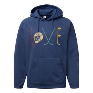 Love Ice Hockey Retro Hockey Sticks Gift Performance Fleece Hoodie