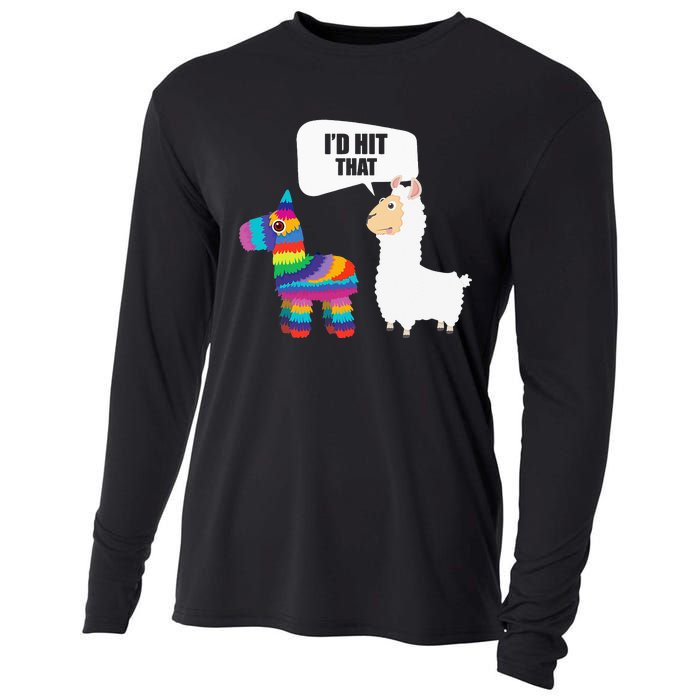 Llama Id Hit That Pinata Mexican Funny Cinco de Mayo Gift Cooling Performance Long Sleeve Crew