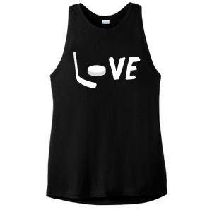 Love Is Hockey Love Hockey Stick And Puck Funny Gift Ladies PosiCharge Tri-Blend Wicking Tank