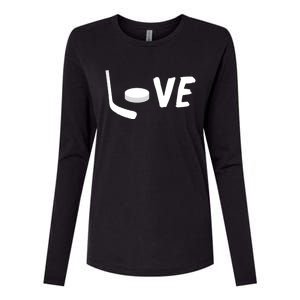 Love Is Hockey Love Hockey Stick And Puck Funny Gift Womens Cotton Relaxed Long Sleeve T-Shirt