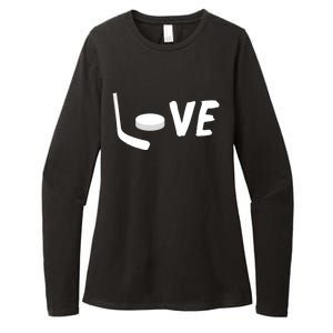 Love Is Hockey Love Hockey Stick And Puck Funny Gift Womens CVC Long Sleeve Shirt