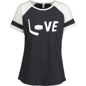 Love Is Hockey Love Hockey Stick And Puck Funny Gift Enza Ladies Jersey Colorblock Tee