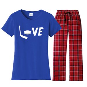 Love Is Hockey Love Hockey Stick And Puck Funny Gift Women's Flannel Pajama Set