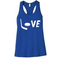 Love Is Hockey Love Hockey Stick And Puck Funny Gift Women's Racerback Tank