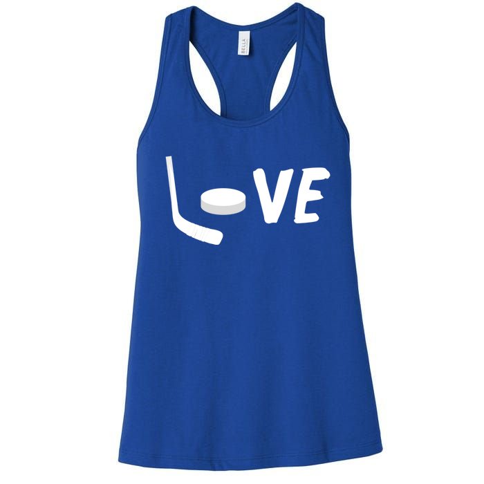 Love Is Hockey Love Hockey Stick And Puck Funny Gift Women's Racerback Tank