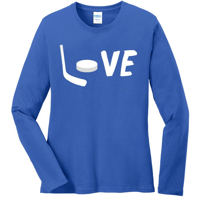 Love Is Hockey Love Hockey Stick And Puck Funny Gift Ladies Long Sleeve Shirt