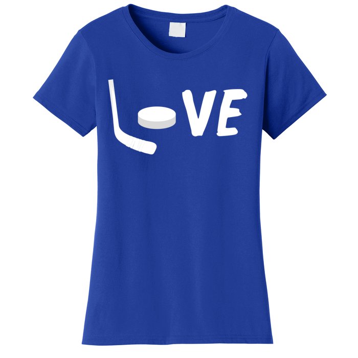 Love Is Hockey Love Hockey Stick And Puck Funny Gift Women's T-Shirt