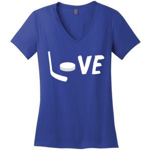 Love Is Hockey Love Hockey Stick And Puck Funny Gift Women's V-Neck T-Shirt