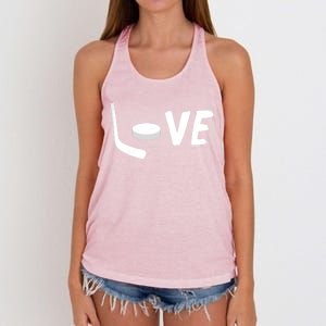 Love Is Hockey Love Hockey Stick And Puck Funny Gift Women's Knotted Racerback Tank