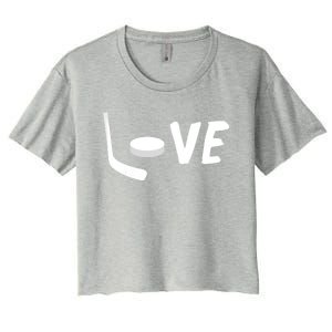 Love Is Hockey Love Hockey Stick And Puck Funny Gift Women's Crop Top Tee