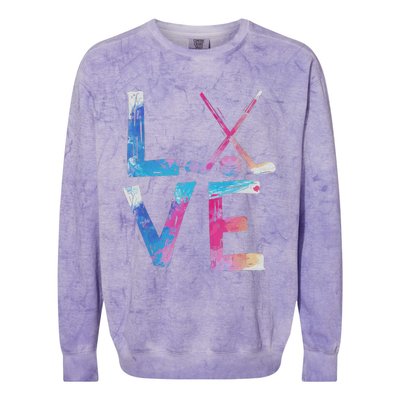 Love Ice Hockey Girls Hockey Gifts Colorblast Crewneck Sweatshirt