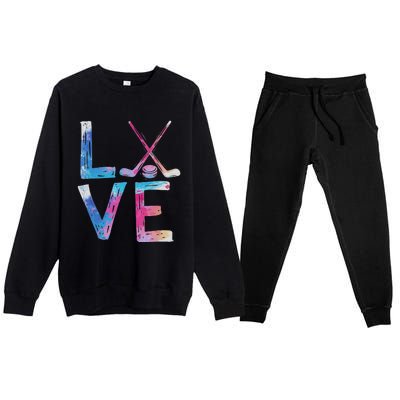 Love Ice Hockey Girls Hockey Gifts Premium Crewneck Sweatsuit Set