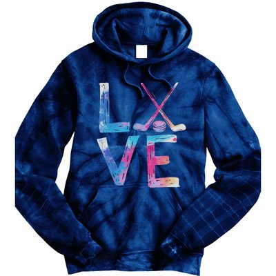 Love Ice Hockey Girls Hockey Gifts Tie Dye Hoodie