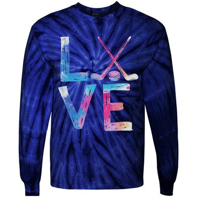 Love Ice Hockey Girls Hockey Gifts Tie-Dye Long Sleeve Shirt