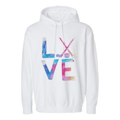 Love Ice Hockey Girls Hockey Gifts Garment-Dyed Fleece Hoodie