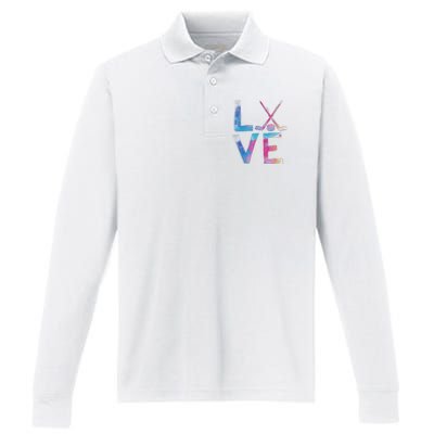 Love Ice Hockey Girls Hockey Gifts Performance Long Sleeve Polo