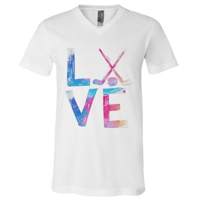 Love Ice Hockey Girls Hockey Gifts V-Neck T-Shirt