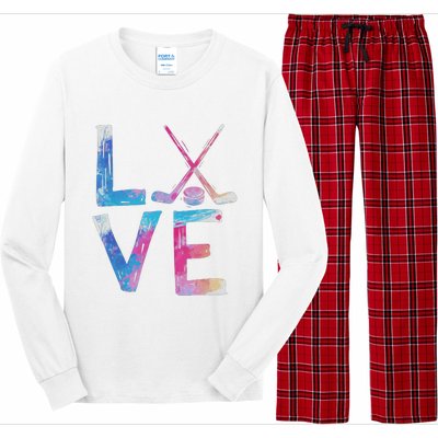 Love Ice Hockey Girls Hockey Gifts Long Sleeve Pajama Set