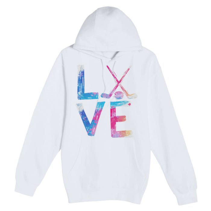 Love Ice Hockey Girls Hockey Gifts Premium Pullover Hoodie