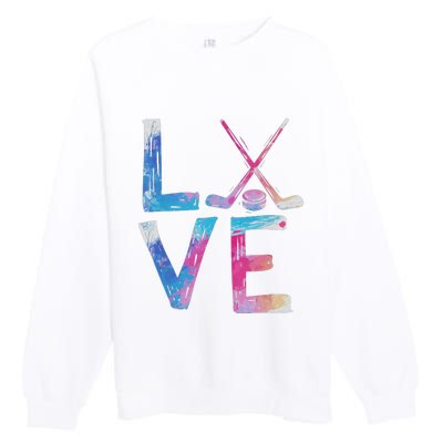 Love Ice Hockey Girls Hockey Gifts Premium Crewneck Sweatshirt