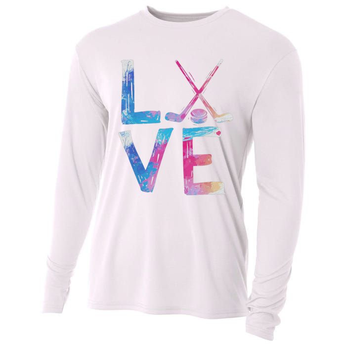 Love Ice Hockey Girls Hockey Gifts Cooling Performance Long Sleeve Crew