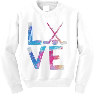 Love Ice Hockey Girls Hockey Gifts Kids Sweatshirt