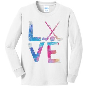 Love Ice Hockey Girls Hockey Gifts Kids Long Sleeve Shirt