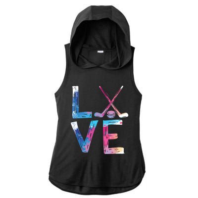 Love Ice Hockey Gifts Womens Ice Hockey Ladies PosiCharge Tri-Blend Wicking Draft Hoodie Tank