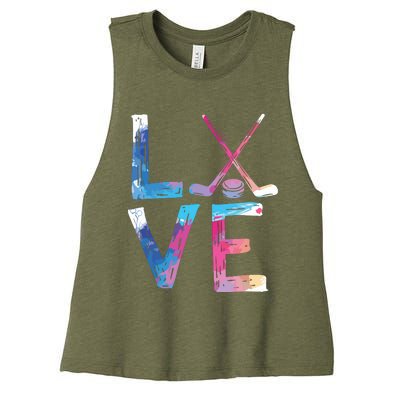 Love Ice Hockey Gifts Womens Ice Hockey Women's Racerback Cropped Tank