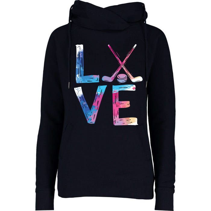 Love Ice Hockey Gifts Womens Ice Hockey Womens Funnel Neck Pullover Hood