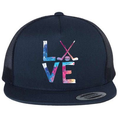 Love Ice Hockey Gifts Womens Ice Hockey Flat Bill Trucker Hat