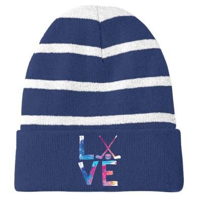 Love Ice Hockey Gifts Womens Ice Hockey Striped Beanie with Solid Band