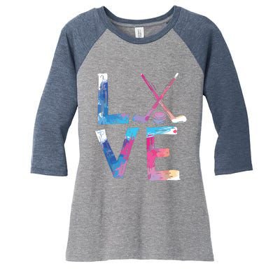 Love Ice Hockey Gifts Womens Ice Hockey Women's Tri-Blend 3/4-Sleeve Raglan Shirt