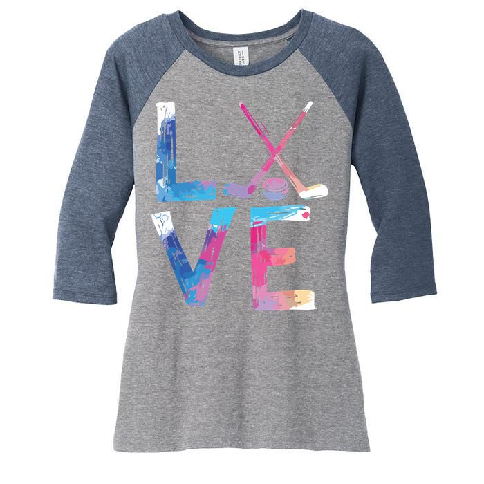 Love Ice Hockey Gifts Womens Ice Hockey Women's Tri-Blend 3/4-Sleeve Raglan Shirt