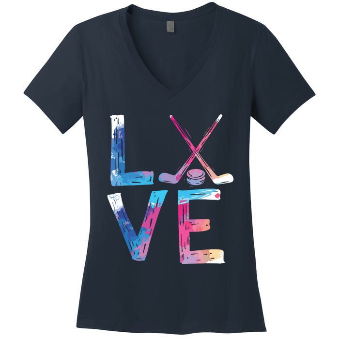 Love Ice Hockey Gifts Womens Ice Hockey Women's V-Neck T-Shirt