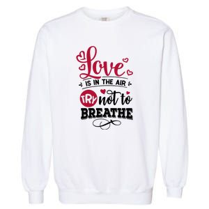 Love Is In The Air Try Not To Breathe Valentine Day Gift Garment-Dyed Sweatshirt