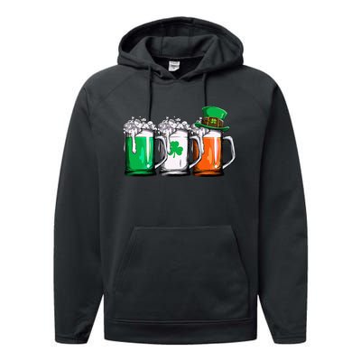 Leprechaun Irish Ireland Flag Beer St Patricks Day Performance Fleece Hoodie