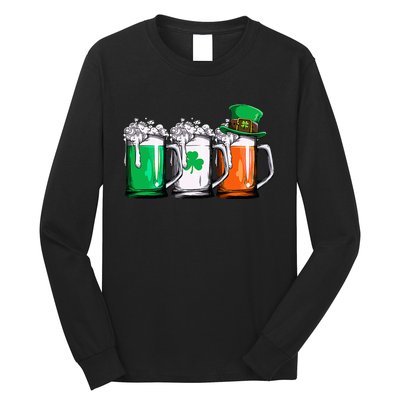 Leprechaun Irish Ireland Flag Beer St Patricks Day Long Sleeve Shirt