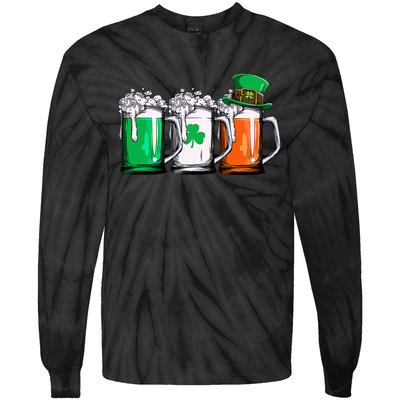 Leprechaun Irish Ireland Flag Beer St Patricks Day Tie-Dye Long Sleeve Shirt