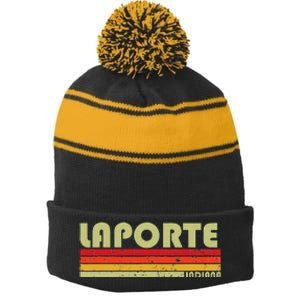 Laporte In Indiana Funny City Home Roots Stripe Pom Pom Beanie