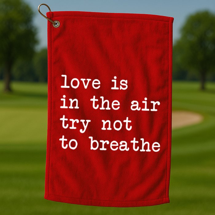 Love Is In The Air Try Not To Breathe Funny Valentines Day Golf Towel