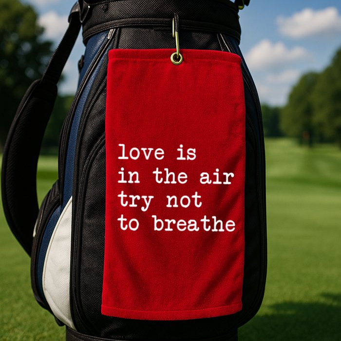 Love Is In The Air Try Not To Breathe Funny Valentines Day Golf Towel
