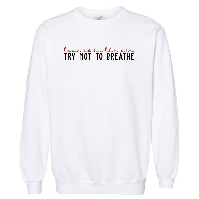 Love Is In The Air Try Not To Breathe Funny Valentine Garment-Dyed Sweatshirt